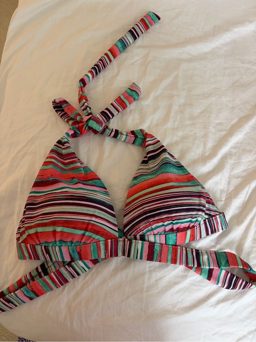Victoria's Secret Multicolor Striped Halter Bikini Top - Coral, Teal, Pink
